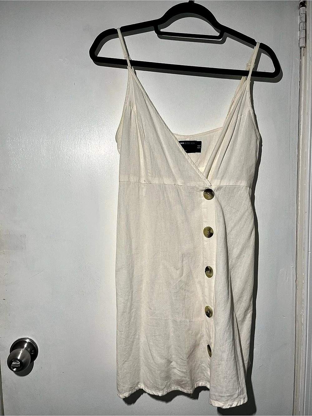 ASOS Design linen blend button front cami mini dress Cream US 4